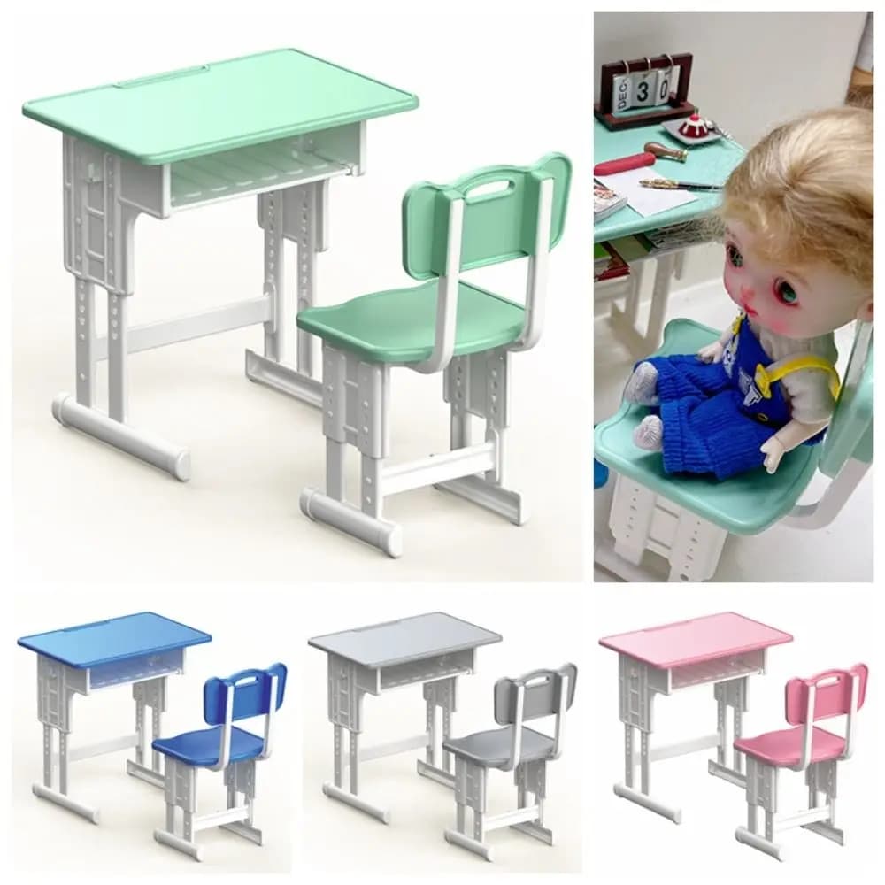 Simulated Dollhouse Desks Chairs Furniture Model Writing Study Miniature School Desks Classroom Decor Play House Desk Model Toy