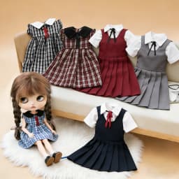 Blyth Doll Clothes BJD Dress School Uniform Plaid Dress Kawaii JK Style Outfit for OB24 YMY Licca Azone Fashion Doll Accessories