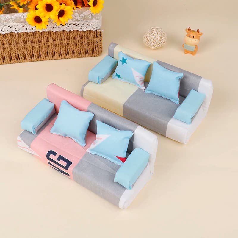 New 1Set Random Small Floral Fabric Sofa With 2 Pillow Furniture Set Dollhouse Accessories.