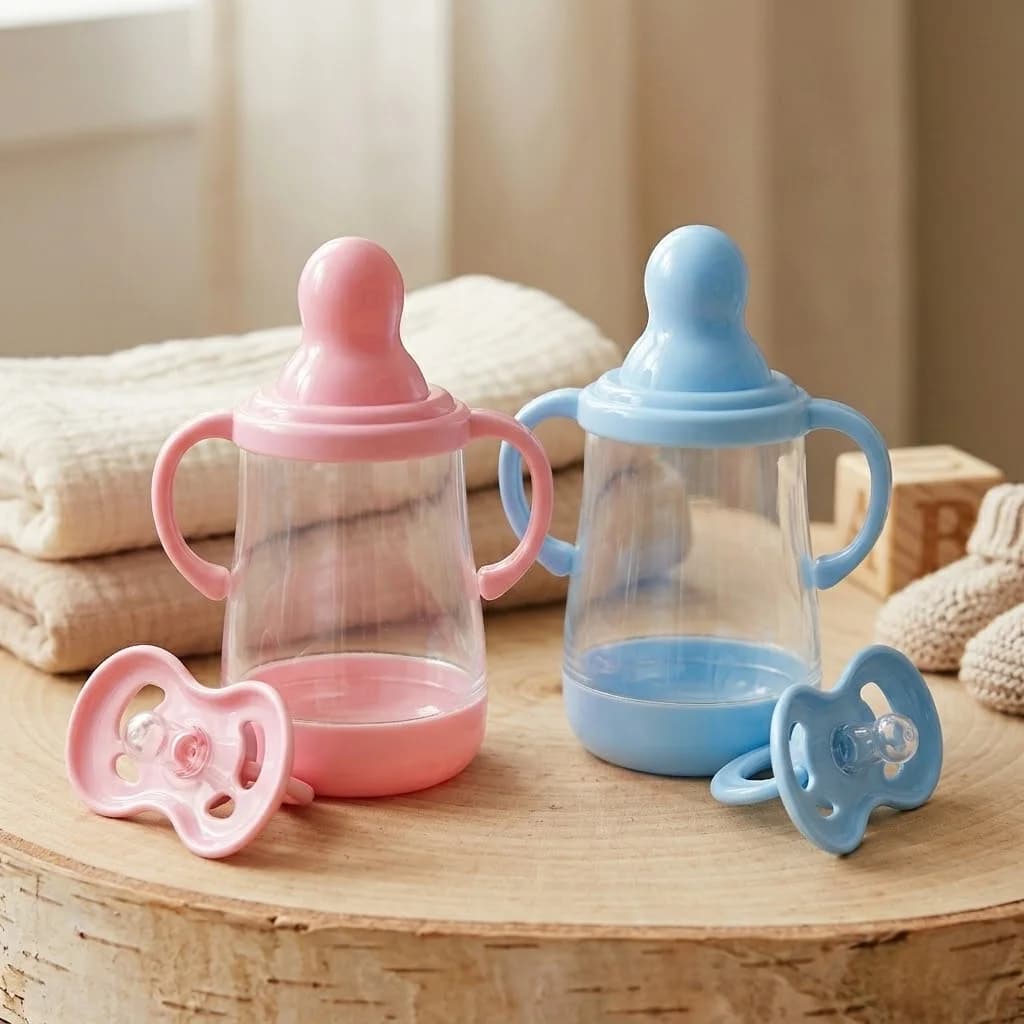 2 Styles Pink&Blue Cuddly Mini Bottle & Pacifier for Silicone Bebe Reborn Dolls High Quality Set Perfect For Doll Gifts