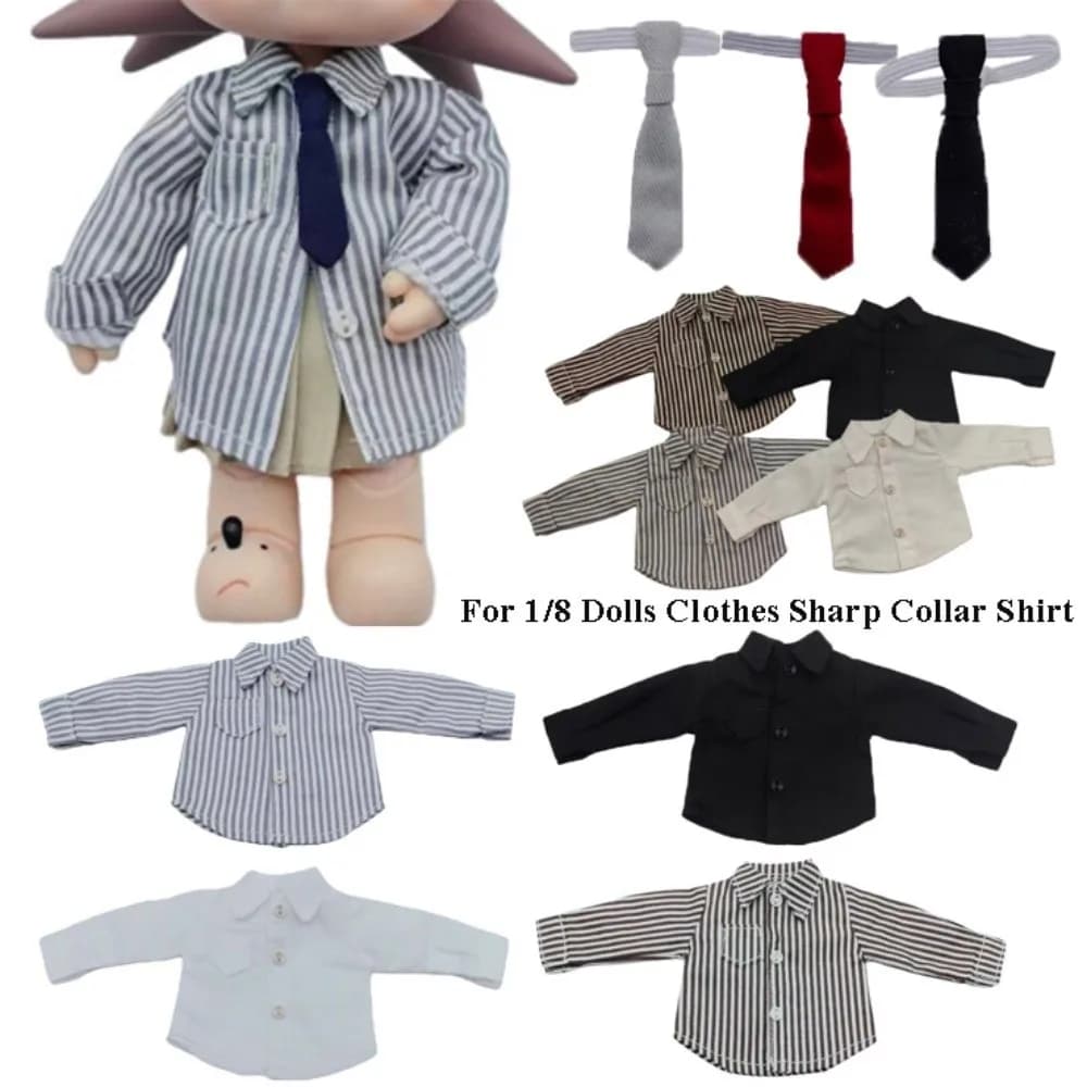 For 1/8 Dolls Clothes Sharp Collar Shirt 2026 New Stripe Shirt Cute Cartoon Doll Dress Up Tie Action Figure Trendy Doll Clothes