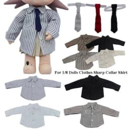 For 1/8 Dolls Clothes Sharp Collar Shirt 2026 New Stripe Shirt Cute Cartoon Doll Dress Up Tie Action Figure Trendy Doll Clothes
