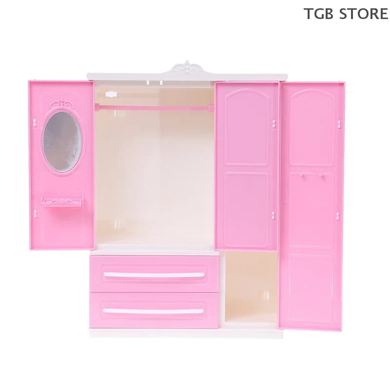 1Pcs ABS Three-door Pink Modern Wardrobe 1/12 1/6 Dollhouse Miniature For Dolls Furniture Clothes Accessories Toys