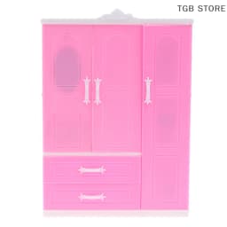 1Pcs ABS Three-door Pink Modern Wardrobe 1/12 1/6 Dollhouse Miniature For Dolls Furniture Clothes Accessories Toys