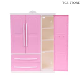 1Pcs ABS Three-door Pink Modern Wardrobe 1/12 1/6 Dollhouse Miniature For Dolls Furniture Clothes Accessories Toys