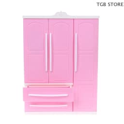 1Pcs ABS Three-door Pink Modern Wardrobe 1/12 1/6 Dollhouse Miniature For Dolls Furniture Clothes Accessories Toys