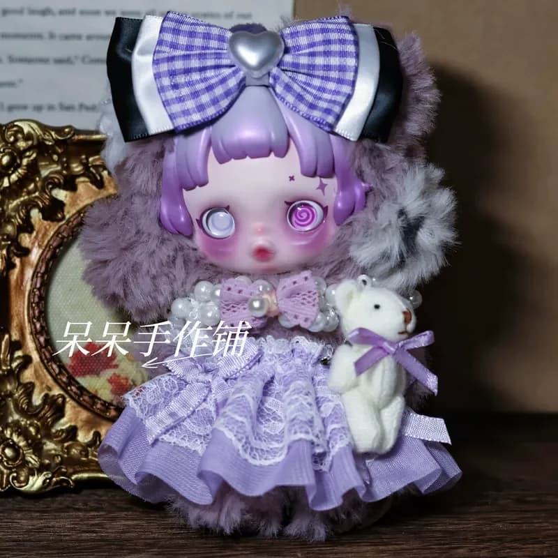 Doll Clothes For Skullpanda V3 You Found Me Series Ratty Bear Purple Dress Replacement10cm Mini Doll Outfit Accessories Gifts