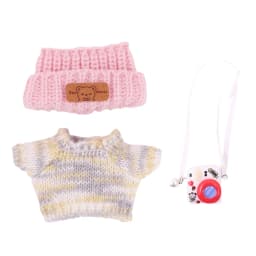 For Labubu Doll Headband+Sweater+Camera Warm Cute Outfit Accessories For 17CM Plush Doll Clothes,Festival Birthday Gift Girl Toy