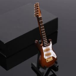 1/6 Dollhouse Miniature Wooden Electric Guitar With Stand Model Instrument Toy