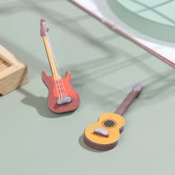 1/6 Dollhouse Miniature Wooden Electric Guitar With Stand Model Instrument Toy