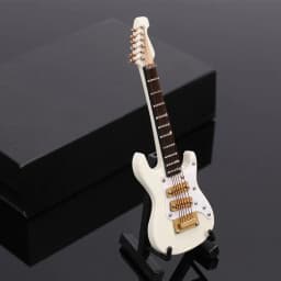 1/6 Dollhouse Miniature Wooden Electric Guitar With Stand Model Instrument Toy