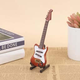 1/6 Dollhouse Miniature Wooden Electric Guitar With Stand Model Instrument Toy