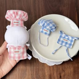 2 Styles Grid Chef Hat & Apron for 10cm Plush Doll Baking Costume Set or Single Piece Pink Blue