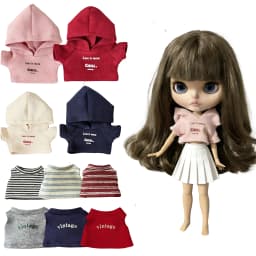 For Blythe Doll Striped Vest Hoodie Outfit Clothing Solid Color T-Shirt Sweater Clothes Suit OB22 OB24 1/6 Long Leg HelloKitty