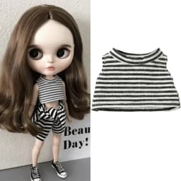 For Blythe Doll Striped Vest Hoodie Outfit Clothing Solid Color T-Shirt Sweater Clothes Suit OB22 OB24 1/6 Long Leg HelloKitty