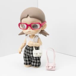 Cute Delicate Solid-Color Square Handbag for Dolls with Gold Chain Decoration Mini Leather Bag