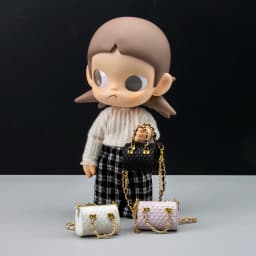 Cute Delicate Solid-Color Square Handbag for Dolls with Gold Chain Decoration Mini Leather Bag
