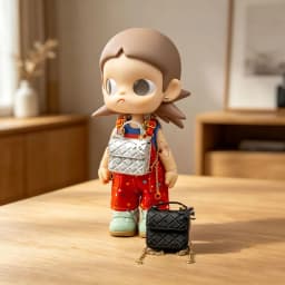 Cute Delicate Solid-Color Square Handbag for Dolls with Gold Chain Decoration Mini Leather Bag
