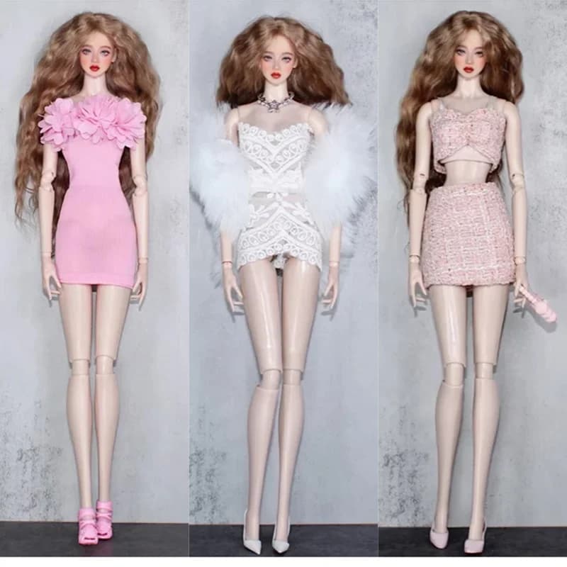 Fashion Doll Outfits Set For 30cm BJD Dolls Fur Coat Top Skirt Pretty Dress For 1/6 BB FR Doll Clothes DIY Accessories