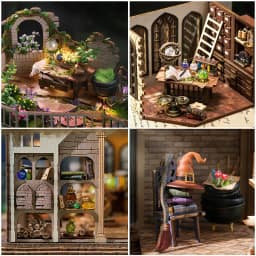 Zuuton DIY Miniature Magic Doll House Kit Wooden Gothic Clock Tower Building Model with LED Light Creative Gift for Home Decor