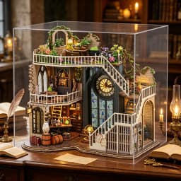 Zuuton DIY Miniature Magic Doll House Kit Wooden Gothic Clock Tower Building Model with LED Light Creative Gift for Home Decor