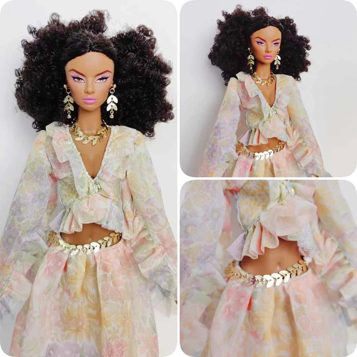 1/6 Doll Jewellery Parts Metal Magnetic Leaf-shaped Earrings+ Necklace + Waist Chain Set For 30cm Babi Xianxian Supermodel Doll