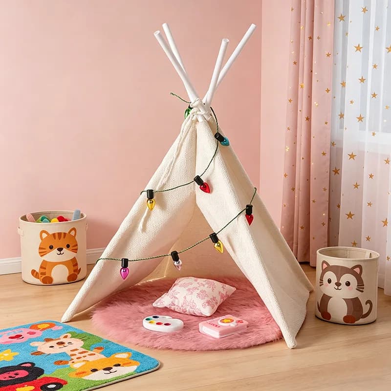 1:12/OB11 Scale Dollhouse Mini Teepee Tent, Camping Scene Model with Fairy Lights, Dollhouse Outdoor & Indoor Scene Accessory