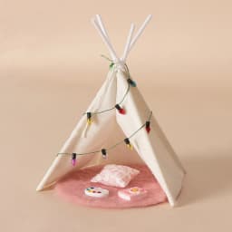 1:12/OB11 Scale Dollhouse Mini Teepee Tent, Camping Scene Model with Fairy Lights, Dollhouse Outdoor & Indoor Scene Accessory