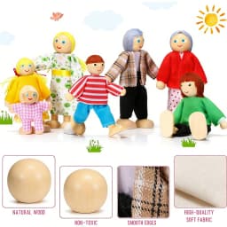 7pcs Wooden Family Dolls Mini People Figures Dollhouse Role Playing Imagination Toys Fun with Dollhouse Family Set Birthday Gift