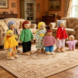 7pcs Wooden Family Dolls Mini People Figures Dollhouse Role Playing Imagination Toys Fun with Dollhouse Family Set Birthday Gift