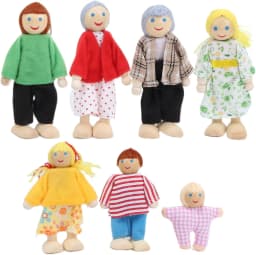7pcs Wooden Family Dolls Mini People Figures Dollhouse Role Playing Imagination Toys Fun with Dollhouse Family Set Birthday Gift