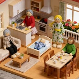 7pcs Wooden Family Dolls Mini People Figures Dollhouse Role Playing Imagination Toys Fun with Dollhouse Family Set Birthday Gift