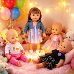 Cute Doll Clothes Set Denim Jacket Outfit,Bear Jumpsuit,Striped Dress& Party Gown for 18"American & 43cm Baby Newborn Girl Dolls