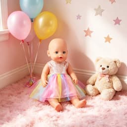 Cute Doll Clothes Set Denim Jacket Outfit,Bear Jumpsuit,Striped Dress& Party Gown for 18"American & 43cm Baby Newborn Girl Dolls