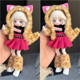 For 1/8 BJD Doll Cute Animal Puppy Coat Hat Bag Set Outfit Clothing Sexy Plush Leopard Print Jacket Clothes For 16 17cm Doll