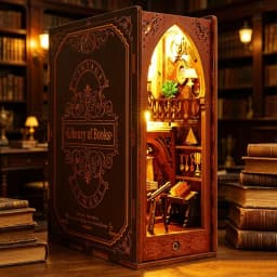 DIY Book Nook Insert Kits Wooden DollHouse Building Toys Magic House Casa Bookend With LED Lights Bookshelf Home Decoration Gift