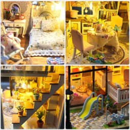 Zuuton DIY Doll House Kit Villa with Pool Piano LED Light Wooden 3D Puzzle Miniature Dollhouse with Furniture HandmadeCraft Gift