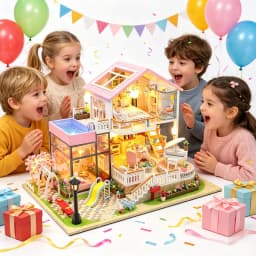 Zuuton DIY Doll House Kit Villa with Pool Piano LED Light Wooden 3D Puzzle Miniature Dollhouse with Furniture HandmadeCraft Gift