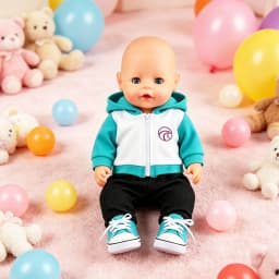 Color Block Hoodie Doll Outfit Set Black Jogger Pants & Teal Canvas Sneakers for 18 Inch American & 43cm Baby Newborn Girl Dolls