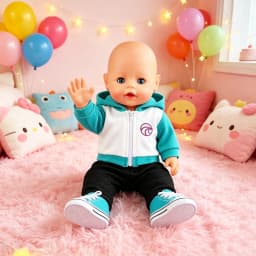 Color Block Hoodie Doll Outfit Set Black Jogger Pants & Teal Canvas Sneakers for 18 Inch American & 43cm Baby Newborn Girl Dolls