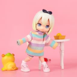 OB11 1/12 BJD GSC Rainbow Striped Doll Sweater With 3D Bear Rabbit Doll Pendant Doll Knit Top Doll Clothes Accessories Gift