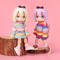 OB11 1/12 BJD GSC Rainbow Striped Doll Sweater With 3D Bear Rabbit Doll Pendant Doll Knit Top Doll Clothes Accessories Gift