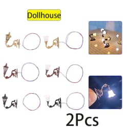 2pc Antique 1:12 Dollhouse Lamp Wall Light DIY Model Decor Toy Dollhouse Accessories Garden Yard Chandelier Sand Table Led Light