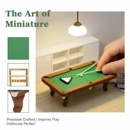 Miniature Pool Table 112 Scale Furniture Kit 1 Set Dollhouse Billiard Model with Cue Rack for DIY Mini Game Room Decor
