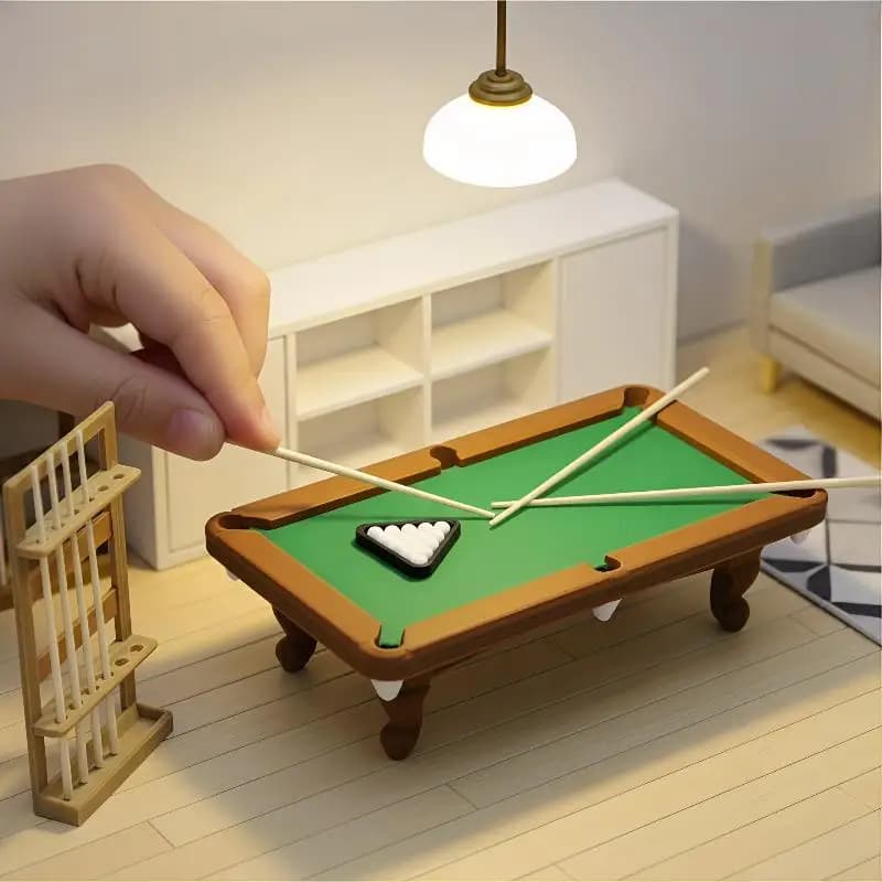 Miniature Pool Table 112 Scale Furniture Kit 1 Set Dollhouse Billiard Model with Cue Rack for DIY Mini Game Room Decor