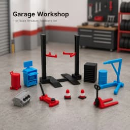1:64 Garage Workshop Miniature Accessory Set, Car Lift Tools, Repair Shop Diorama Display Decor for Model Cars