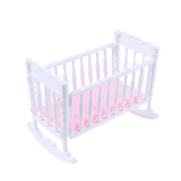 Light Pink Doll Crib Cradle, White Baby Shaker Bed, Doll House Toy Accessories