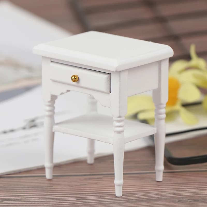 【M】1:12 Scale Bedside Table for Kids Dollhouse Miniature Furniture Bedroom Decoration Set Unpainted Wood Color Cabinet Model