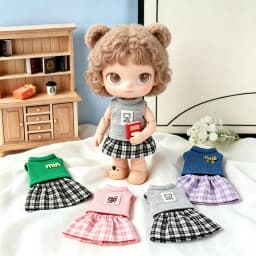 Doll Clothes Sleeveless Top Plaid JK Skirt Set Mini Dress Up Outfit Accessories For 10cm Joint Doll Fashion Doll Costume Gift