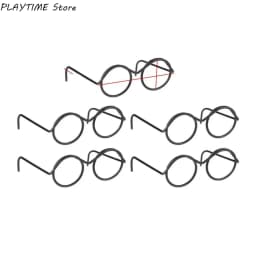 5PCS Black Frame Miniature Doll Eyewear Miniature Metal Metal Round Doll Glasses Toys Decoration Round Frame Doll Mini Glasses